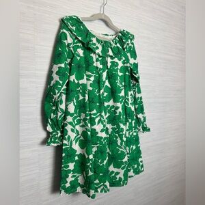 Crewcuts Green Floral Long Sleeve Dress with ruffled sleeve & neckline. Girls 10